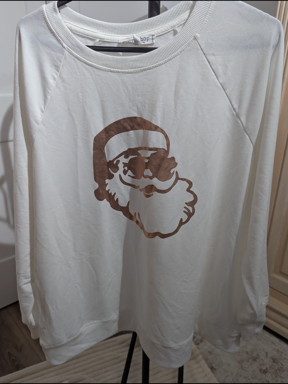 Workshop Republic Clothing White  Sweatshirt with Brown Santa Graphic